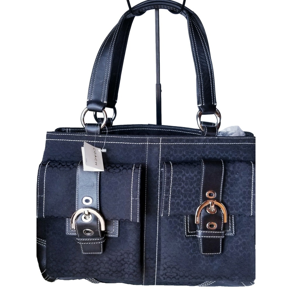 COACH Soho Mini Signature Monogram Black Leather Canvas Satchel Tote Y2K NEW